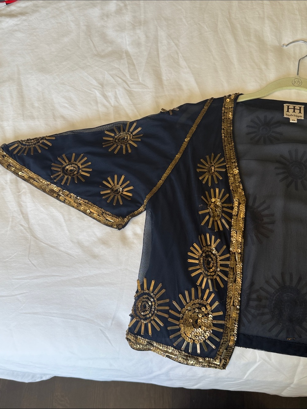 Haute Hippie Navy Sheer Sequin Sunburst Kimono Jacket size xs - Picture 4 of 4
